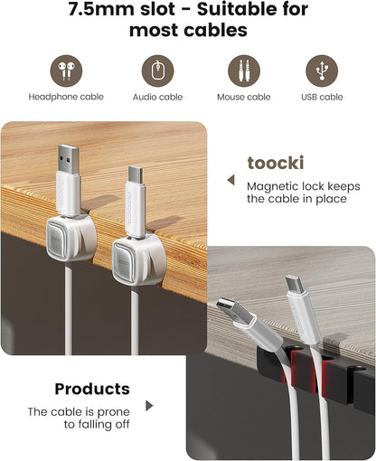 6 Pack Magnetic Cable Clips – Cord Organizer & Holder, Toocki Adhesive Cable Management, Wire Holder for USB Charging Cables, Ideal for Home, Office, Car, Desk, and Nightstand-Purple