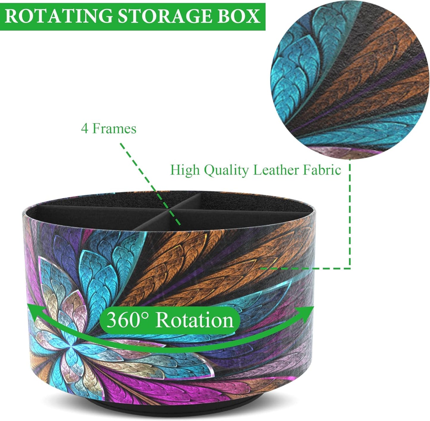 Hennaja Round Leather Art Supply Organizer,Remote Control Holder,360 Degree Rotating,Multi-Functional Pencil Holder,4 Compartments Desktop Stationary Organizer(1-Blue Bird) - Colors A