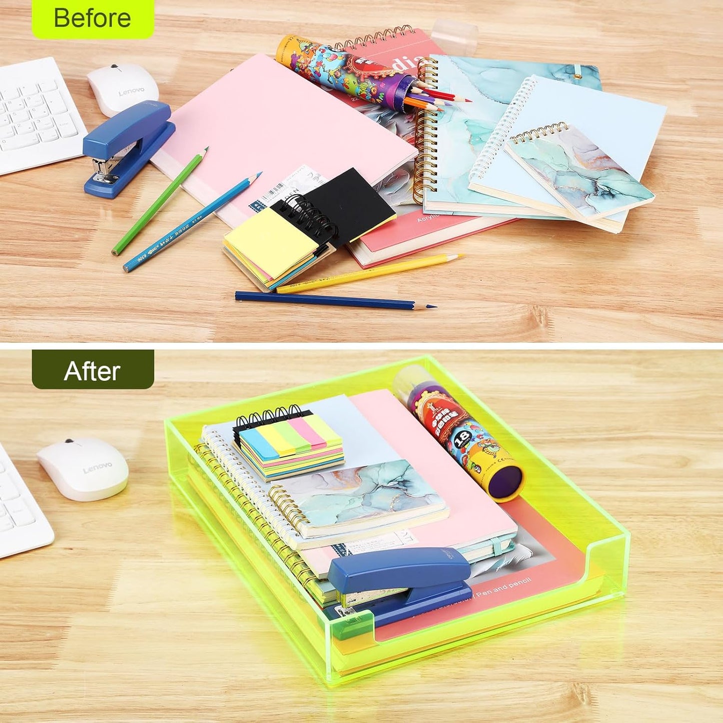 Paper Tray Acrylic File Organizer for Desk Letter Tray Desk Organizer Document Holder Sorter Storage for A4 Office Supplies Magazines, 13.8x10.6x2.4 Inches, Neon Pink