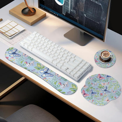 Ergonomic Keyboard Mouse Pad Wrist Rest Support Set for Laptop/Computer/Desktop,Memory Foam Hand Rest Wrist Cushion for Gaming/Office,Lightweight Comfortable & Pain Relief (Flowers)
