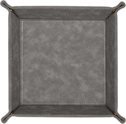 CoBak Leather Valet Tray for Men, Premium PU Leather Catch-All Tray for Entryway Table Key, Phone, Wallet, Coins & Jewelry, Bedside Nightstand Desk-top Catchall (Gray)