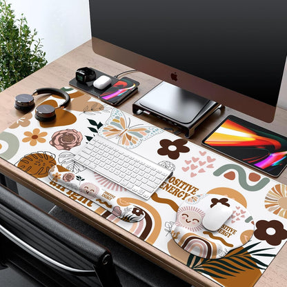 iCasso Desk Mat, Gaming Mouse Pad Wrist Support Set,4in1 XXL Large Mousepad + Keyboard Wrist Rest+Mouse Wrist Rest+Coaster Set with Ergonomic Design for Home Office Table Computer-Penoy