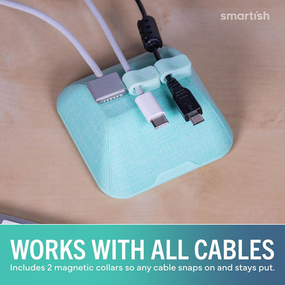 Smartish® Magnetic Cord Holder - Cable Wrangler Organizer with Magnet Clips for Charger Management on Desktop, Nightstand for USB-C + Lightning - Lightly Toasted Beige