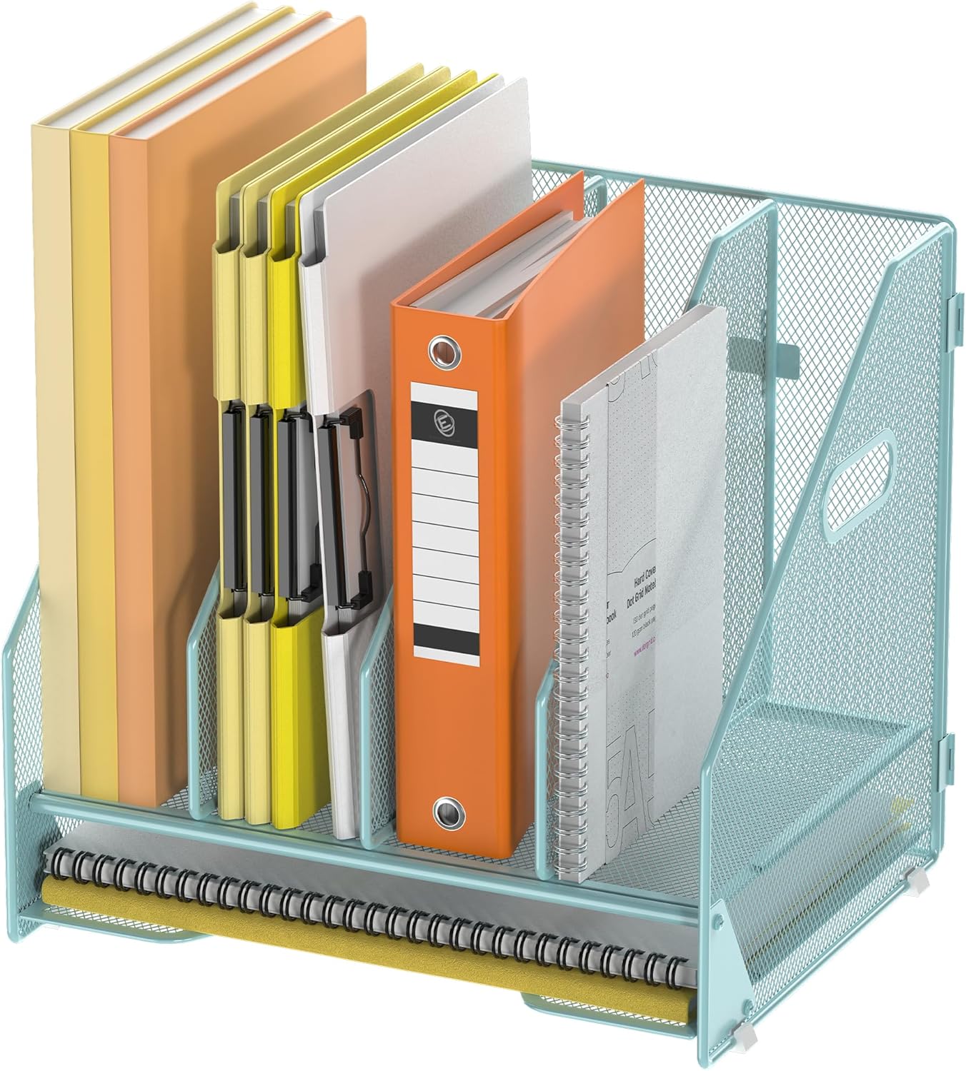 Docnest Desk File Holder Sorter, 4 Vertical Compartments Rack with Letter Tray, Mesh Magazine File Holder with Handle,Workspace Organizers,Desk Organizers for Paper, Mail, Documents-Black