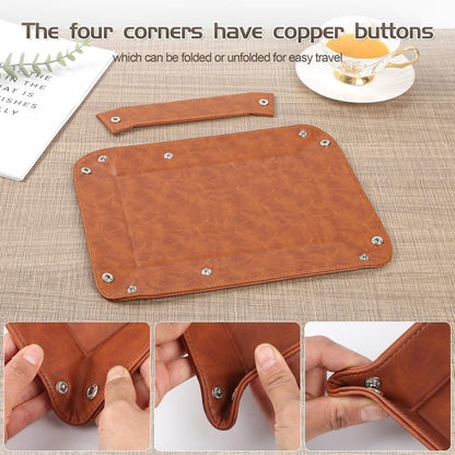 Deluxe Leather Tray Desktop Storage Organizer Watch Remote Control Jewelry Cell Phone Wallet Keychain Desktop Storage for Home, Camping Unique Gift Ideas for Men and Friends