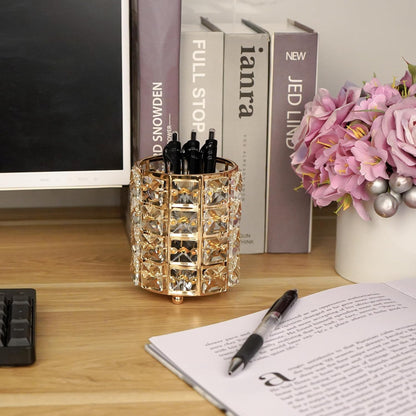 Crystal Pen Holder, Pencil Cups for Desk, Multi-Purpose Desktop Organizer, for Office Writing Desk (Gold)