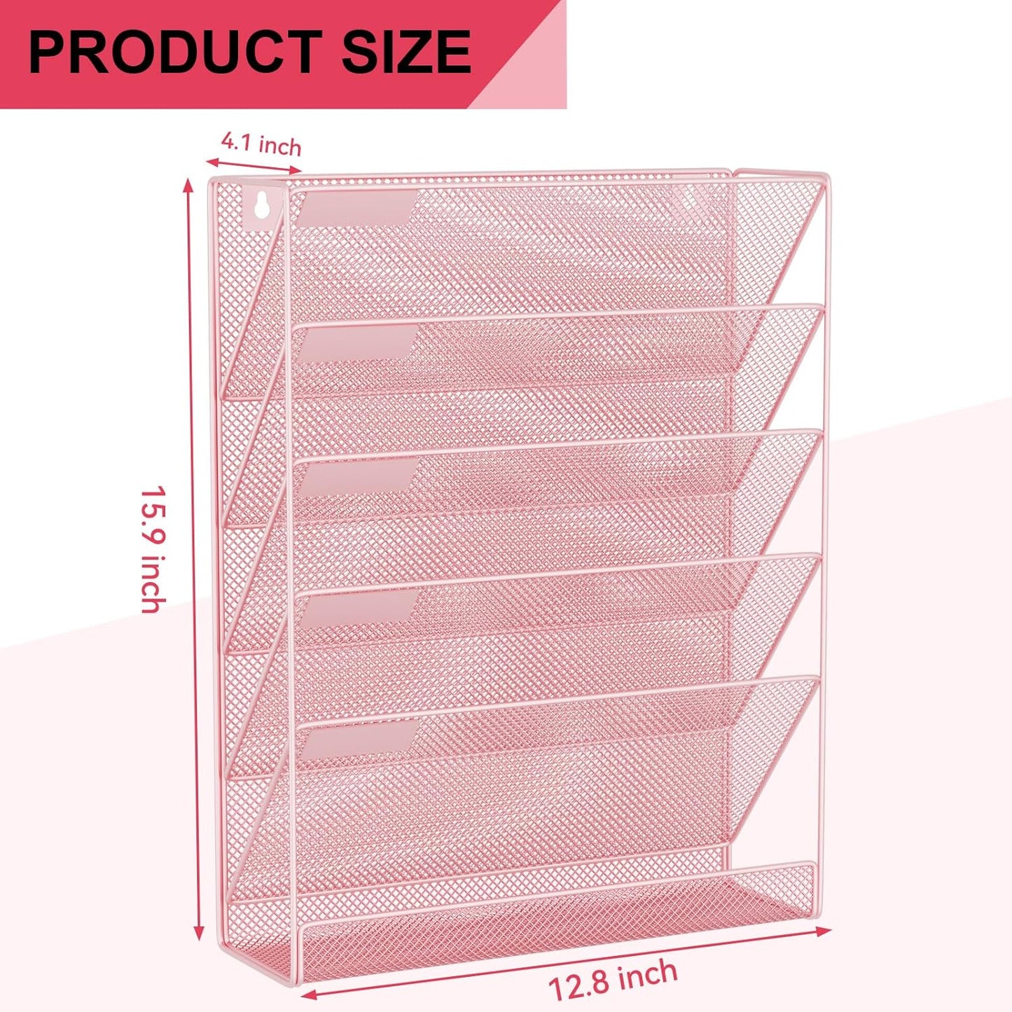 Wall File Organizer Holder Mesh Hanging Paper Document Holder,Vertical 6 Pocket Tier for Office Home, Black