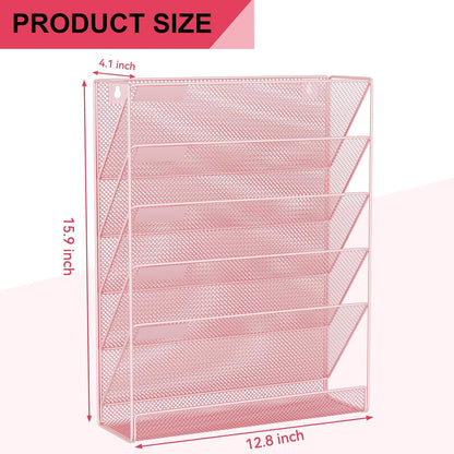 Wall File Organizer Holder Mesh Hanging Paper Document Holder,Vertical 6 Pocket Tier for Office Home, Black