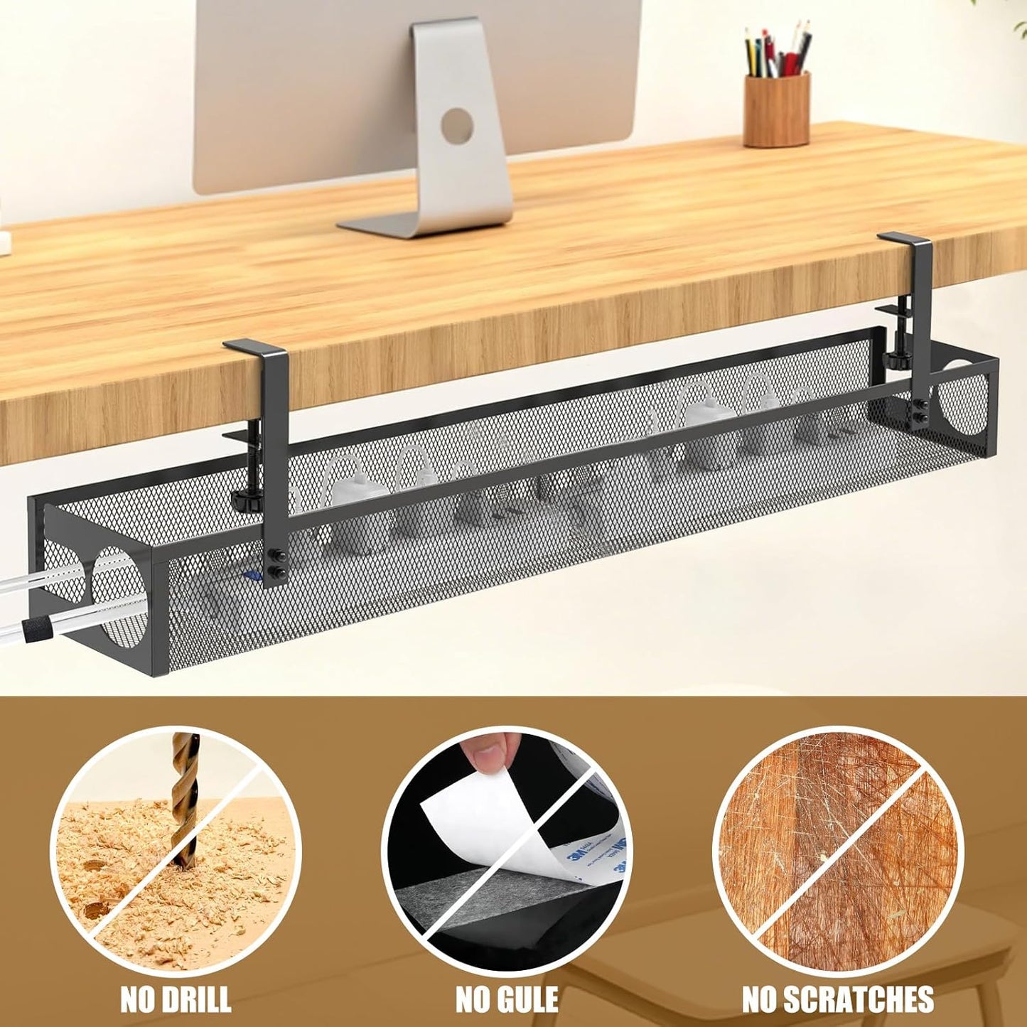Under Desk Cable Management 27 inches Metal Cord Organizer No Drill Wire Management and Cord Organizer for Home Office Standing Desk