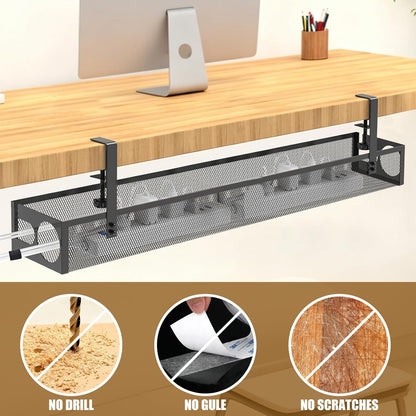 Under Desk Cable Management 27 inches Metal Cord Organizer No Drill Wire Management and Cord Organizer for Home Office Standing Desk