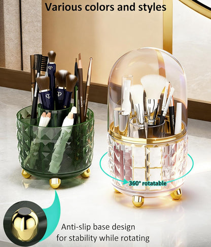 GOTOBA Dark Green Pen Pencil Holder for Desk, 360° Rotating Pen Organizer, Green Office Supplies, Cute Pen Holder, 6-Compartment Pencil Holder Rotating