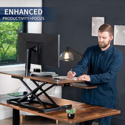 VIVO 26 inch Desk Converter, K Series, Height Adjustable Sit to Stand Riser, Dual Monitor and Laptop Workstation with Keyboard Tray, Black, DESK-V026KB