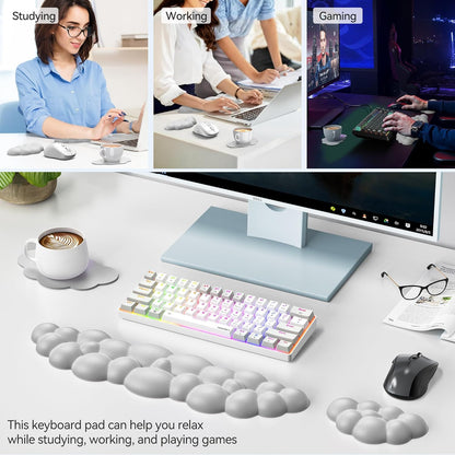 TECKNET Cloud Keyboard Wrist Rest Set, Cloud Wrist Rest with Non-Slip Base, PU Leather Wrist Pad for Keyboard with Ergonomic Memory Foam for Computer Laptop Office Gaming and Pain Relief, White