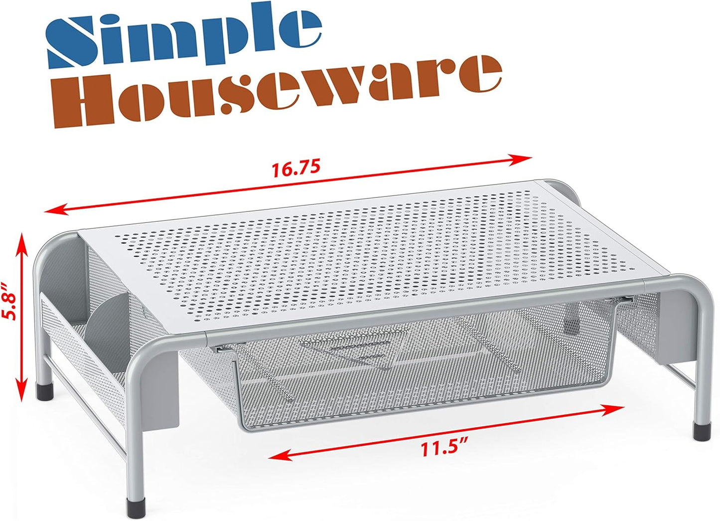 Simple Houseware Metal Desk Monitor Stand Riser with Organizer Drawer, White