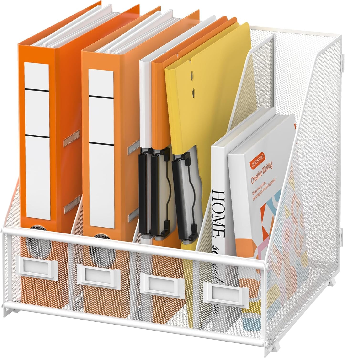 DALTACK 5 Vertical Compartments Magazine File Holder, Binder Organizer, Metal Desk Organizers for Office Home School Classroom Organization, Black