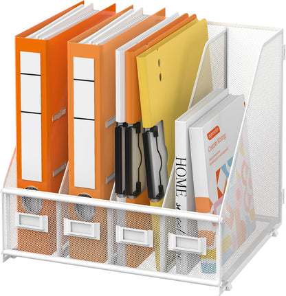 DALTACK 5 Vertical Compartments Magazine File Holder, Binder Organizer, Metal Desk Organizers for Office Home School Classroom Organization, Black