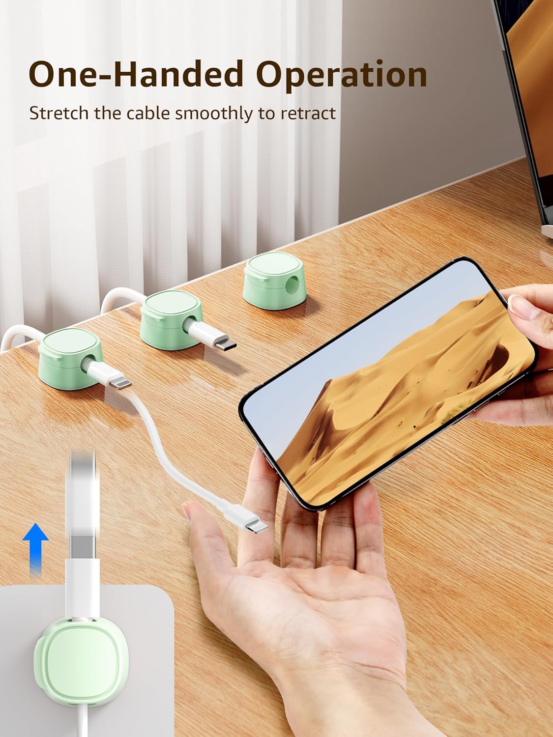 12 Pack Magnetic Cable Clips – [One-Snap Lock] Phone Cord Holder for Desk, Adhesive Magnetic Cord Organiser for Nightstand, Wall, Car – Under Desk Cable Management for Office, Home