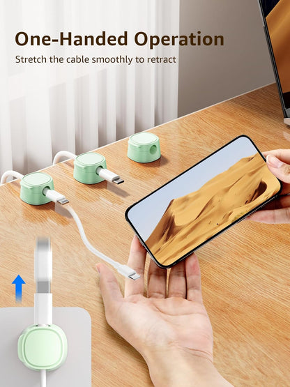 12 Pack Magnetic Cable Clips – [One-Snap Lock] Phone Cord Holder for Desk, Adhesive Magnetic Cord Organiser for Nightstand, Wall, Car – Under Desk Cable Management for Office, Home
