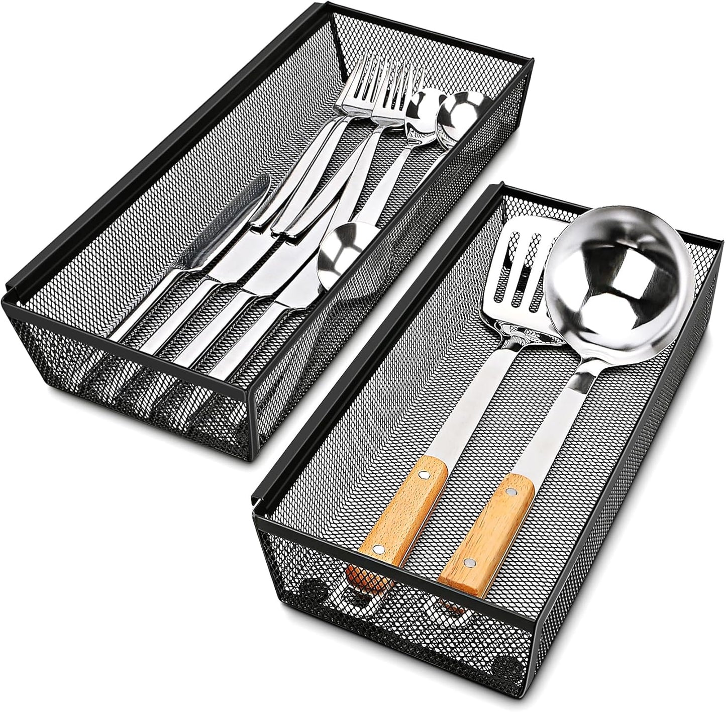 Smgmg Silverware Drawer Organizer, Silverware Organizer for Drawer, 6 Pack Utensil Organizer for Kitchen Drawers, Kitchen Drawer Organizer for Large Utensils with Interlocking Arm (9.6 * 3 * 2 inch)