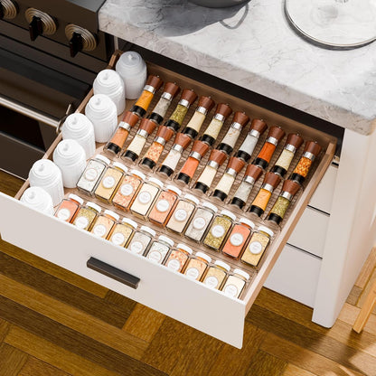 Yieach 8 Pack Adjustable In Drawer Spice Organizer - Expandable From 11'' to 22'' - Acrylic Drawer Seasoning Organizer,Clear Spice Organization Tray for Cabinet Drawers Condiment,Nail Polish and Jar