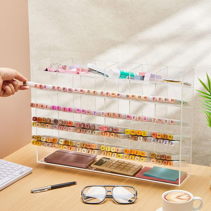 MotiMind Acrylic Pen Organizer Storage for 250 Markers Vertical Marker Organizer Acrylic Pen Display Holder for Office Desk Desktop Stationery Pencil Storage, Clear, 13 x 4 x 12.4 Inch