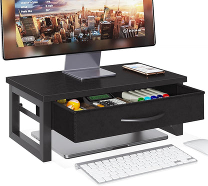 Desk Organizers and Accessories, Computer Monitor Stand Riser with Fabric Drawer, 2-Tier Laptop Stand for Desk, Office Organization Accessories, Pink