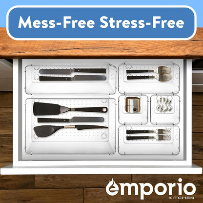 Emporio Kitchen Drawer Organizer Set - 37 Stackable Storage Trays for Makeup, Kitchen, and Office - Includes 3 9x6, 6 9x3, 14 6x3, 14 3x3 Bins