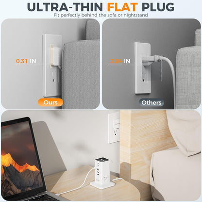 Charging Station for Multiple Devices, TESSAN 9-in-1 USB C Power Strip for iPhone 17/16/15, MacBook, Tablet, Desktop Phone Fast Charger with 3 AC, USB Charger, Home Drom Office Accessories, White-65W