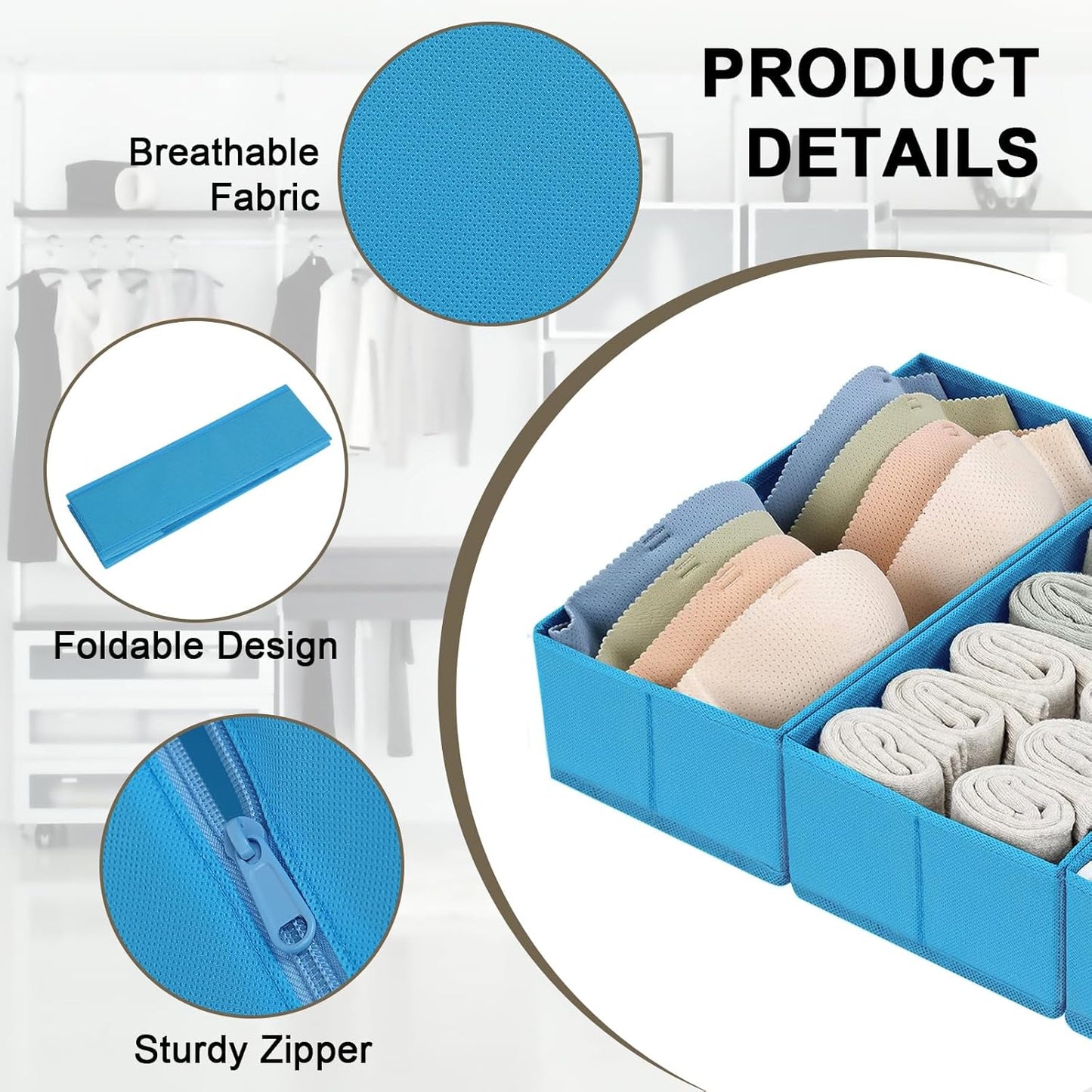 DIMJ Drawer Organizers Clothes, Dresser Organizer Bins for Baby Clothes,Underwear and Sock, Fabric Closet Organization and Storage Boxs, Drawer Dividers for Nursery, Clothing, Tie - 4 Pack, Beige