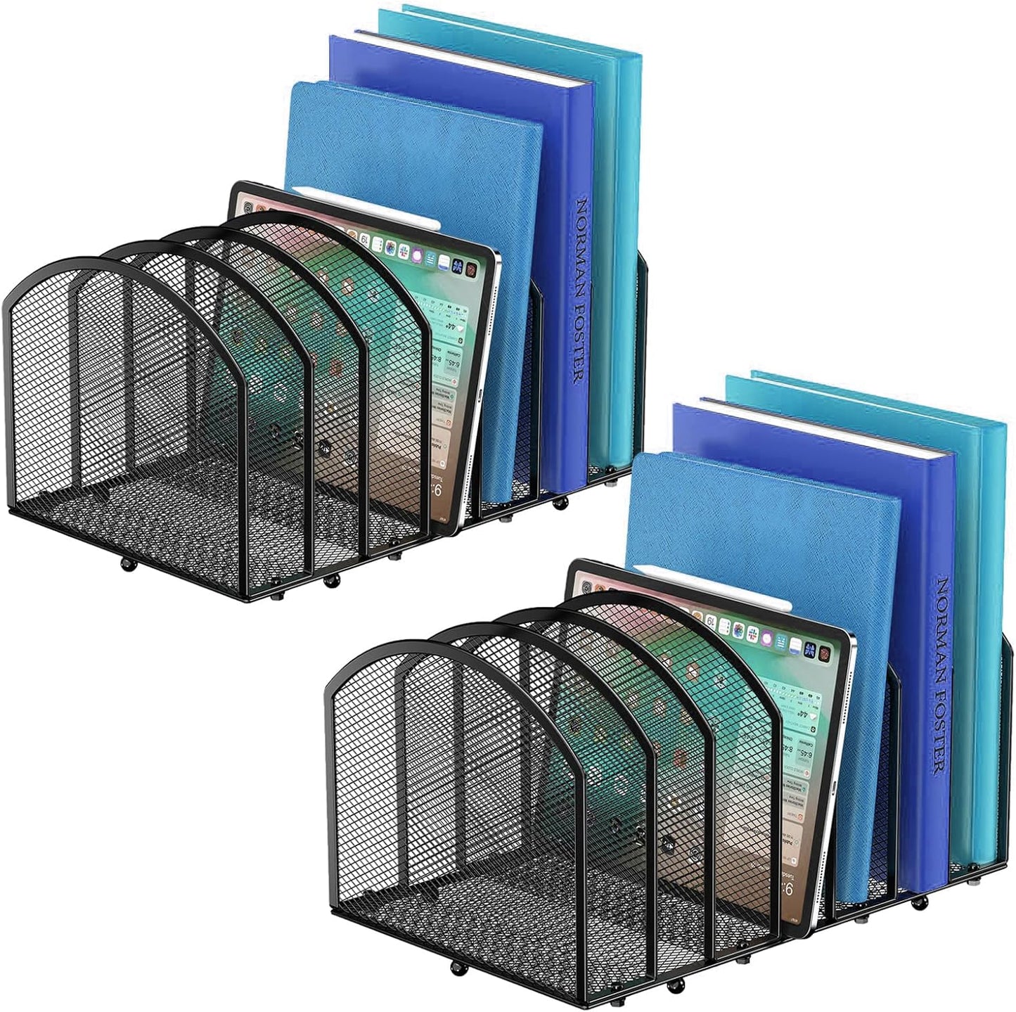 Gawerk 7-Section Desk File Organizer, Mesh Desktop Organizer File Sorter Office Organization Letter Holder, Vertical Desktop File Holder for Office Home, Black