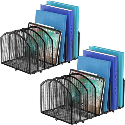 Gawerk 7-Section Desk File Organizer, Mesh Desktop Organizer File Sorter Office Organization Letter Holder, Vertical Desktop File Holder for Office Home, Black
