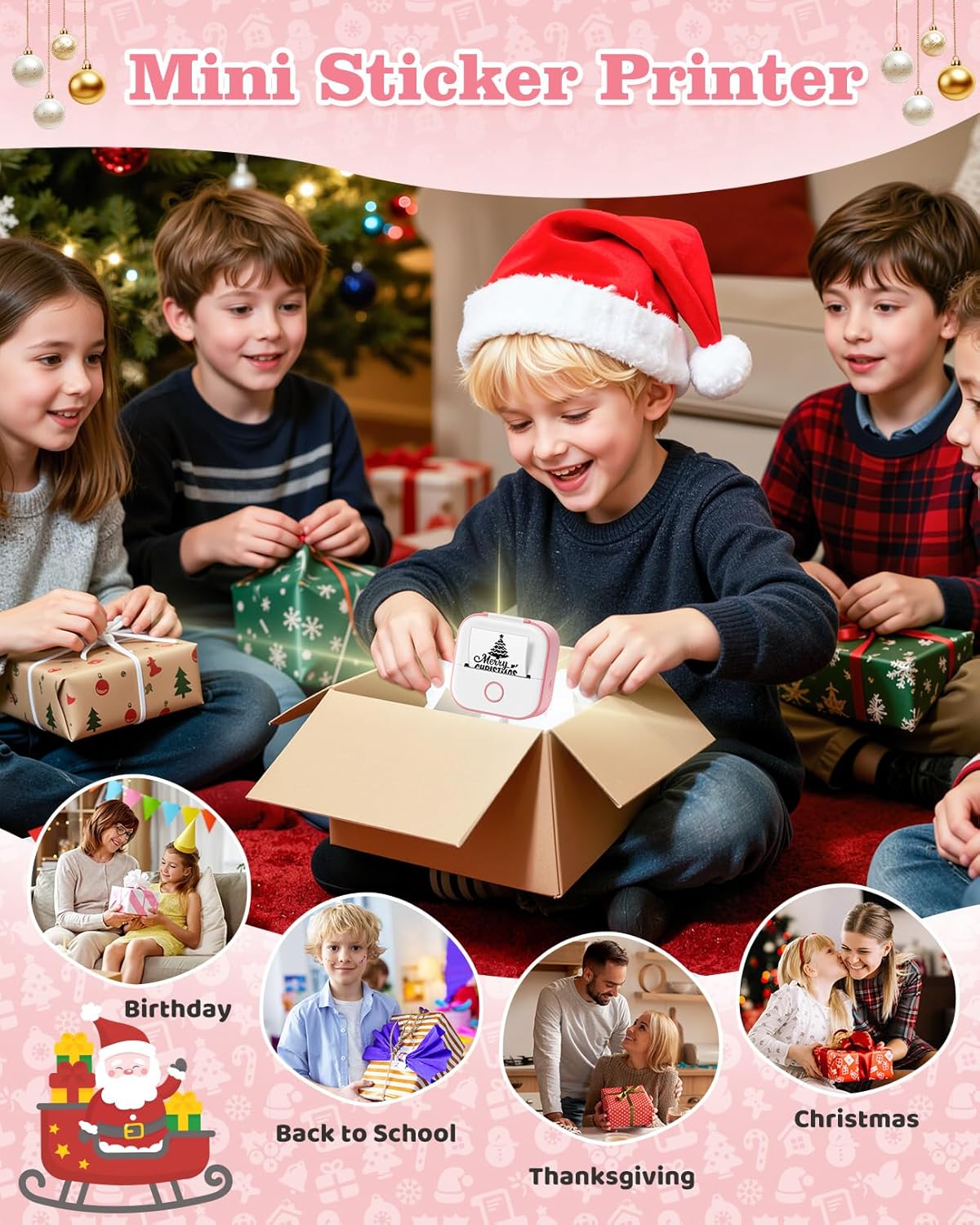 Memoking Sticker Maker - T02 Mini Sticker Printer Wireless Inkless Label Maker Portable Thermal Printer for Student Birthday Gift, Impresora Portátil for Note, DIY, Compatible with iOS & Android, Pink