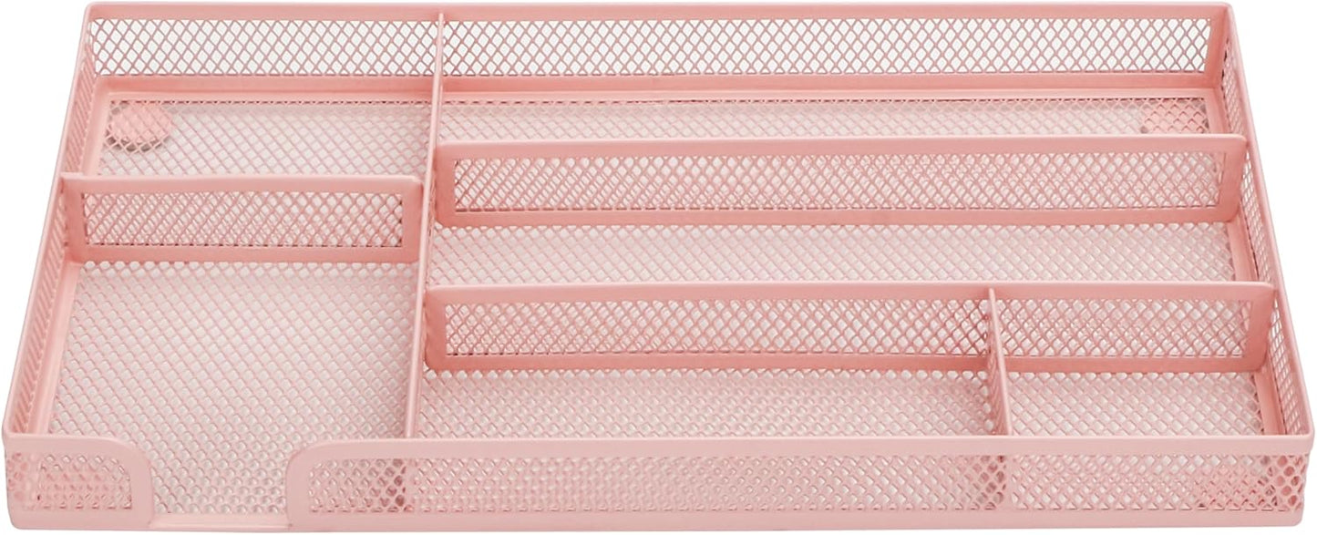 Annova Desk Drawer Organizer Tray for Office Organization - Metal Mesh - Storage Tray with Dividers for Pens, Desktop Accessories, Bathroom, Kitchen, Makeup and Office Supplies (Small, Gold)
