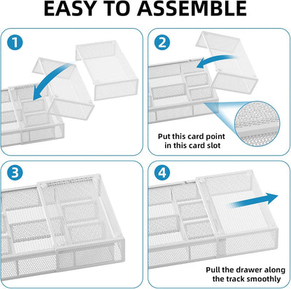 Marbrasse Expandable Desk Drawer Organizer, Mesh Drawer Organizer Tray with 10 Adjustable Compartments, Desk Organizers and Accessories, 5 Dividers Drawer for Office Supplies, Makeup & Vanity (Black)