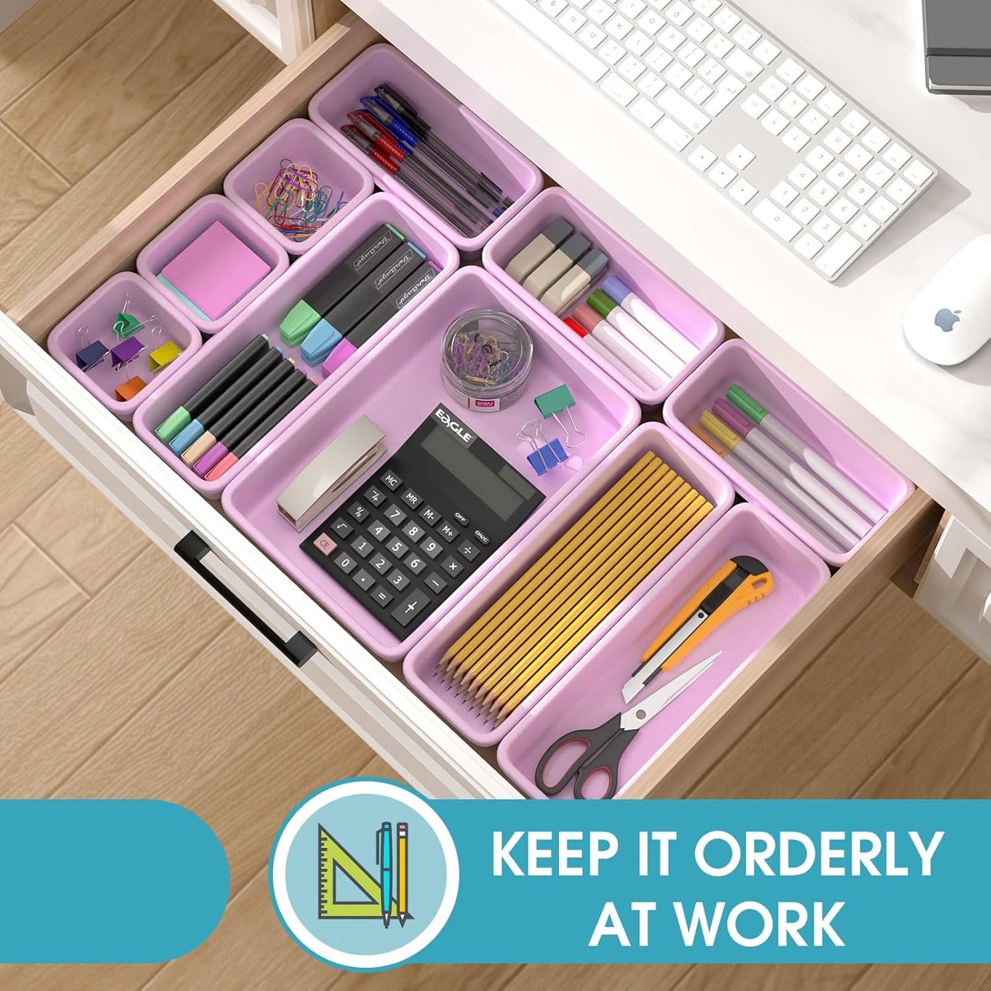 StoreHappily 10 PCS Drawer Organizer Set, 4 Size Makeup Drawer Divider Organizer With Non-Slip Pads, Interlocking Plastic Storage Bins for Office,Jewelry Vanity,Gadgets, Bathroom,Kitchen, Black
