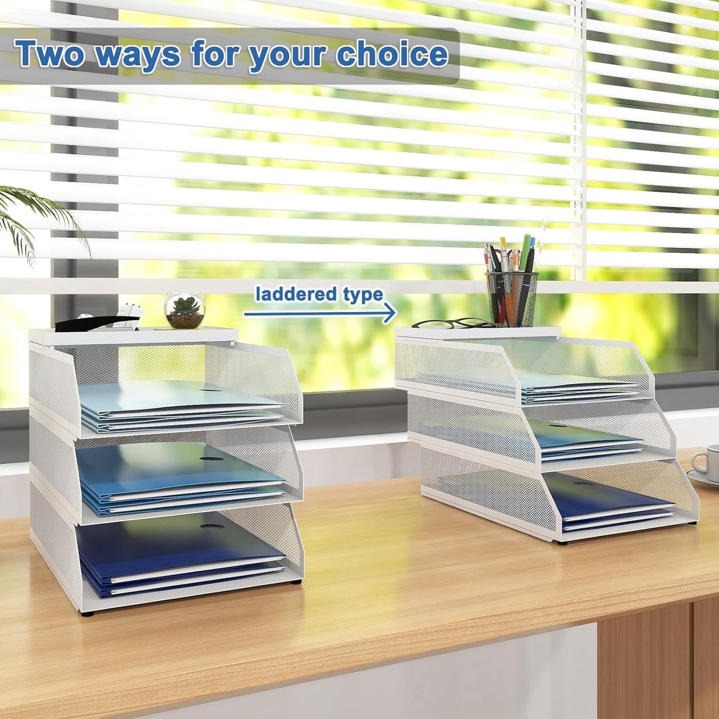 Natwind 4-Tier Paper Organizers,Desk Organizer,Stackable Paper Tray, Desk Accessories,Metal Mesh Desktop Organizer,Letter Trays,File Document Storage Rack for for Home, Office, School (Black)