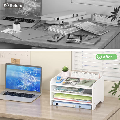 Desk File Organizer 4-Tier Desktop Paper Mail Organizer Document Holder for Home Office Supplies, Office Desk Accessories & Workspace (Nature)