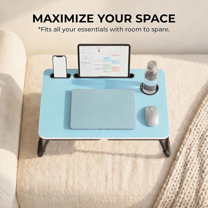 BUYIFY Foldable Laptop Bed Desk for Couch, Sofa - Large Lap Desk Tray Table with Cup Holder and Tablet Slot - Portable Notebook Stand for Eating, Writing, Studying and WFH -NEW-006