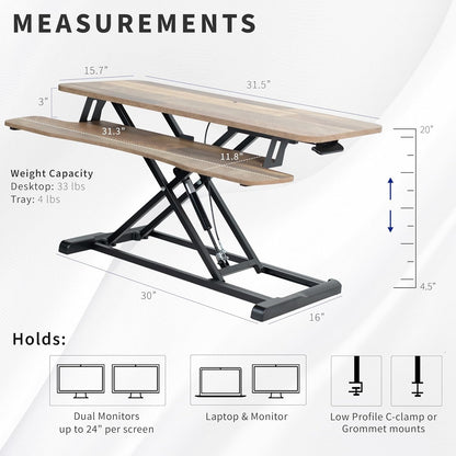 VIVO 26 inch Desk Converter, K Series, Height Adjustable Sit to Stand Riser, Dual Monitor and Laptop Workstation with Keyboard Tray, Black, DESK-V026KB