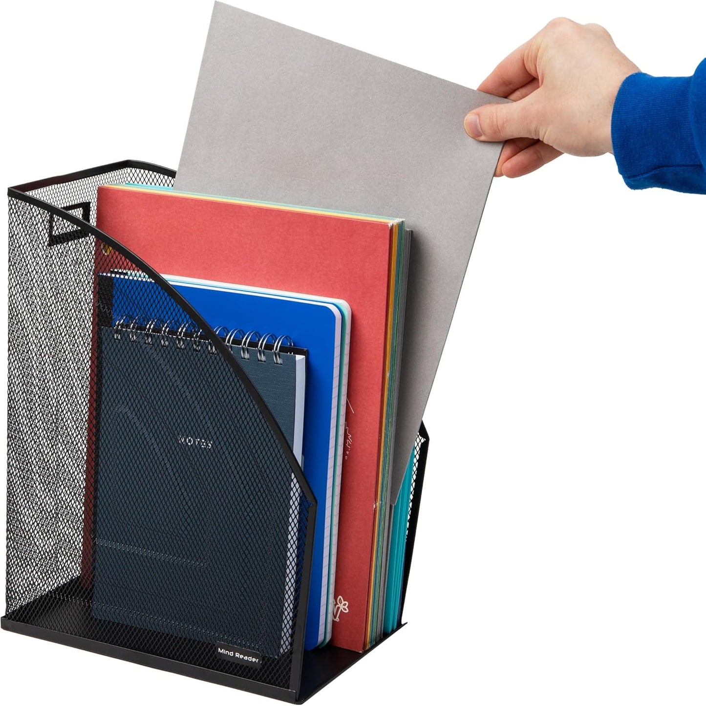 Mind Reader Vertical File Organizers, Desktop File Holders for Folders, Magazines, and Paperwork, Workspace Organizer, Metal Mesh, Set of 2, Black