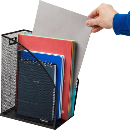 Mind Reader Vertical File Organizers, Desktop File Holders for Folders, Magazines, and Paperwork, Workspace Organizer, Metal Mesh, Set of 2, Black