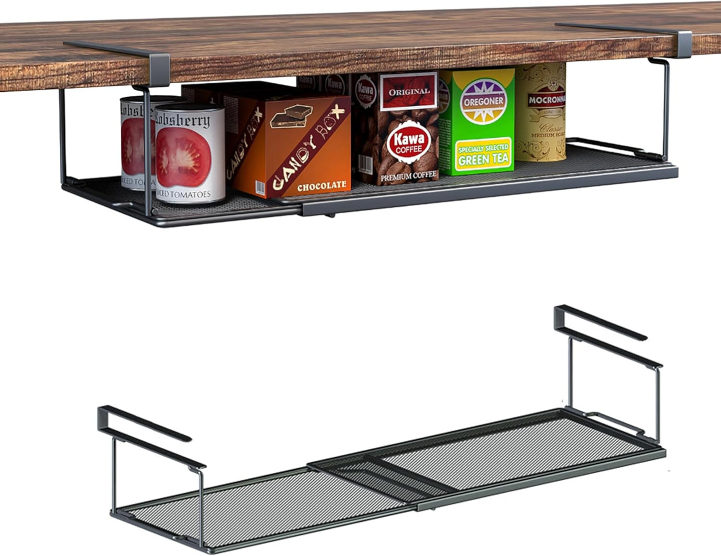 1 Pack Expandable Under Cabinet Shelf, Under Shelf Basket with 0.94 Inches Thick Clips for Kitchen Cupboard, Metal Hanging Under Desk Basket for Laundry Room, Cabinet, Shoe Rack
