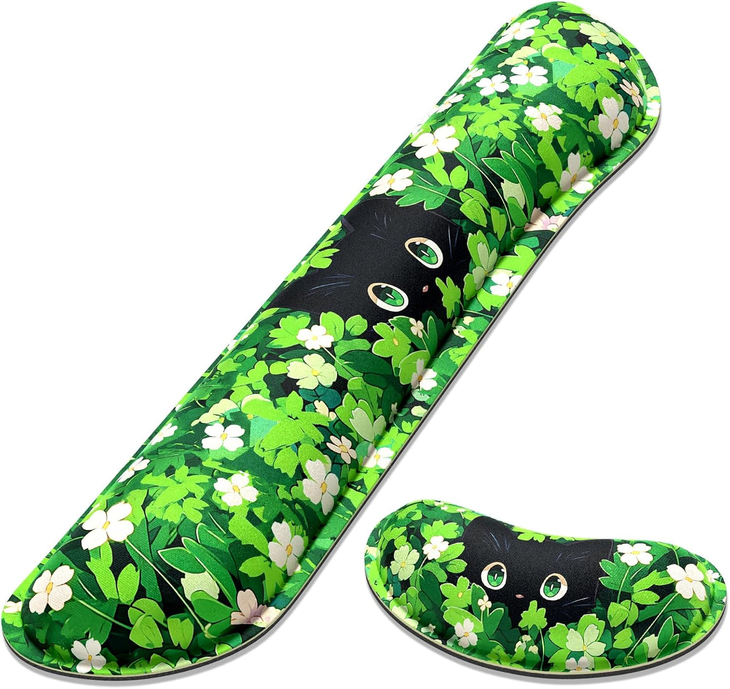 Dapesuom Enlarge Keyboard Wrist Rest, Memory Foam Wrist Cushion for Desk Mats Support, Cute Pain Relief Keyboard Mouse Pad Rests Set with Non-Slip Base for Gaming Laptop Office Computer, Green Leaf