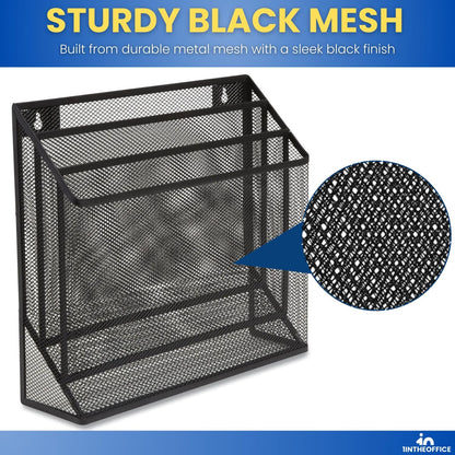 1InTheOffice 3 Tiers File Folder Organizer, Desk Sorter, Black Mesh Organizer
