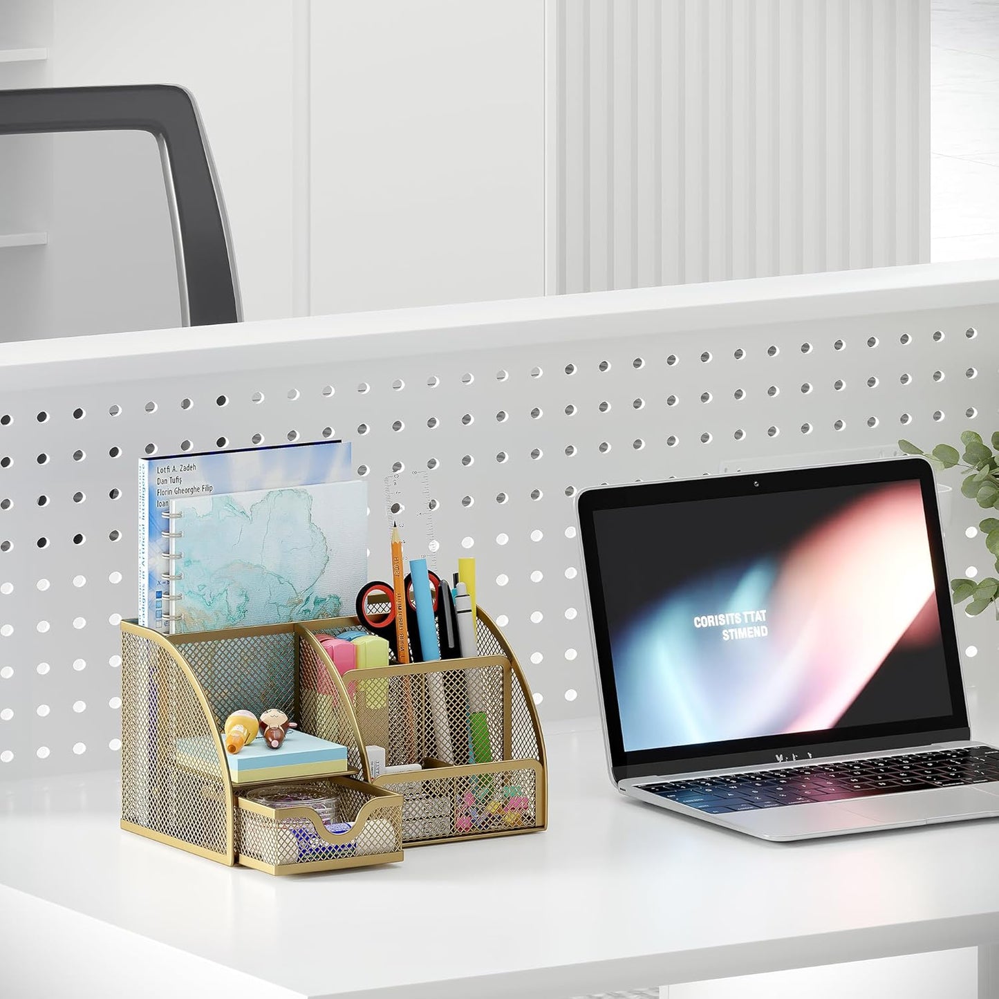 EasyPAG Mesh Desk Organizer with Drawer Multi-functional Pen Holder Stationery Organizer for Office School Supplies 6 Compartments Dorm Organizers and Storage for Desk, Black
