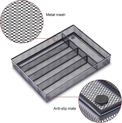 WuGeShop Expandable Office Drawer Organizer, 6 to 7 Compartments Adjustable Mesh Desk Drawer Organizer, Good Desk Organizer for Office Supplies and Art Supplies