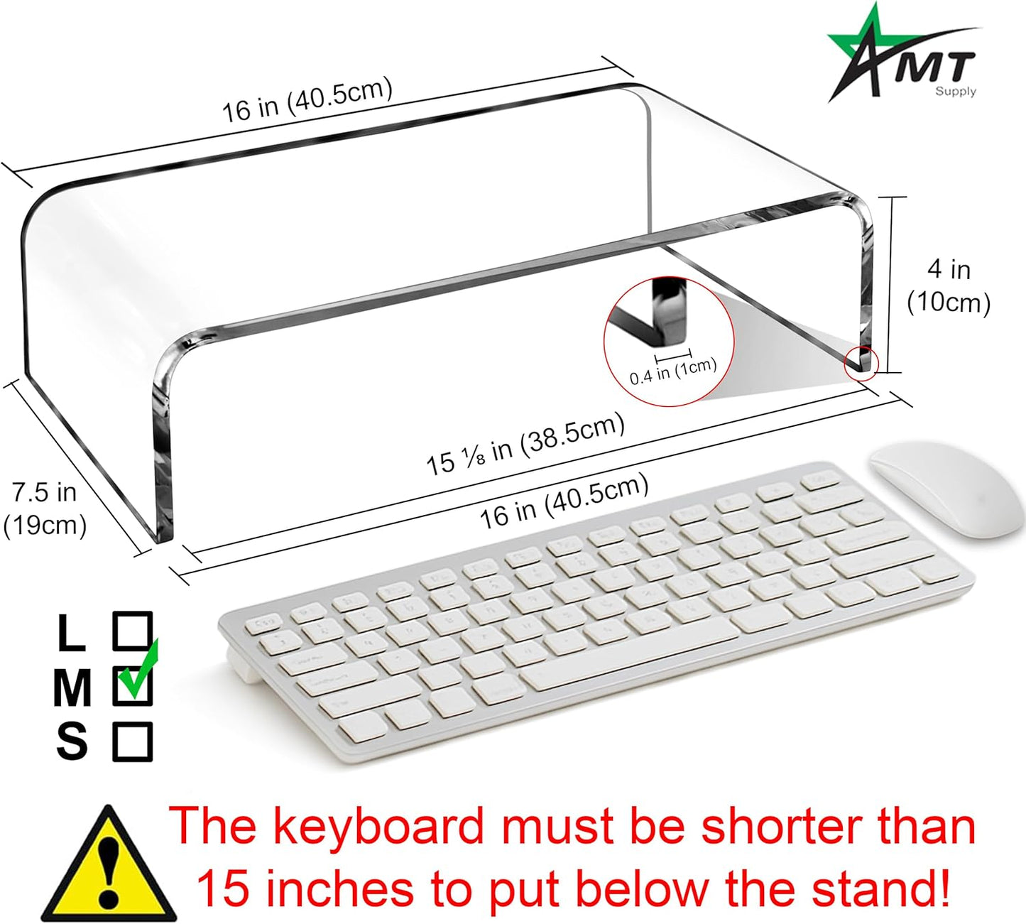 AMT Acrylic Laptop Monitor Stand & Computer Riser with Cat Keyboard Protector, Space-Saving Design, Extra Storage, Clear Shelf - Ideal for Monitors, Laptops, Printers, Desktop Decor