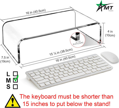 AMT Premium Acrylic Clear Monitor Stand Laptop/PC/Multimedia Monitor Riser for Home Office