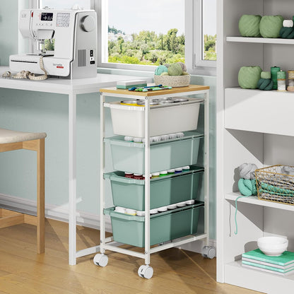 Rolling Storage Cart with 3 Drawers, Craft Organizer, Wooden Tabletop Utility Cart for Bedroom, Children's Room and Office Organization, Under Desk Trolley with Lockable Wheels,White