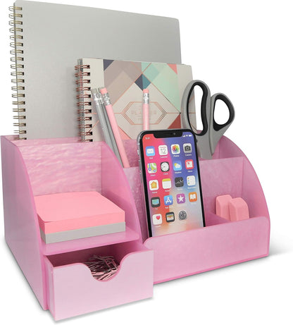 My Space Organizers Clear Acrylic Desk Oganizer, 9 Compartments, Office Supplies and Desk Accessories Organizer, Home Decor Desktop Organizer (Clear)